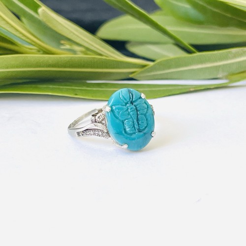 Hand-carved Natural Gemstone Turquoise Butterfly Ring Valuable Unique Jewelry - Picture 8 of 8