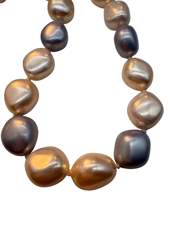 Collar Multicolor Cultivado Perla Mabe 18" Anudado a Mano Placa de Plata Palanca WB Foto 3 de 4