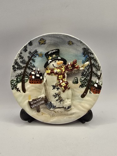 Ganz 5" 3D Ceramic Collector Plate Snowman “Winter Welcome” With Hanger Used