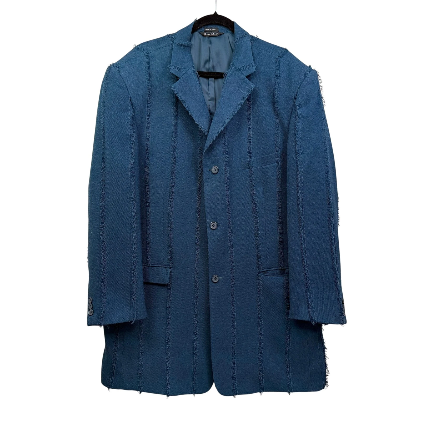 ZACCHI Blue Frayed Seam Blazer Coat Jacket Styled in Italy Textured Men 46L*^