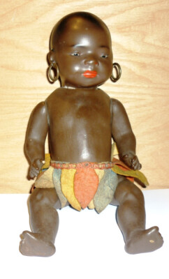 Heubach Köppelsdorf antike Porzellankopf Puppe schwarz Afrikanerin 25cm sehr rar