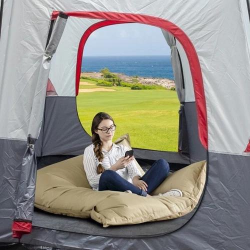 Polyester Fiberglass Poles Can Accommodate 14 People Camping Tent Red - Picture 6 of 19