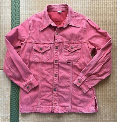 Vintage 70s Red Snap Denim Jacket Size L