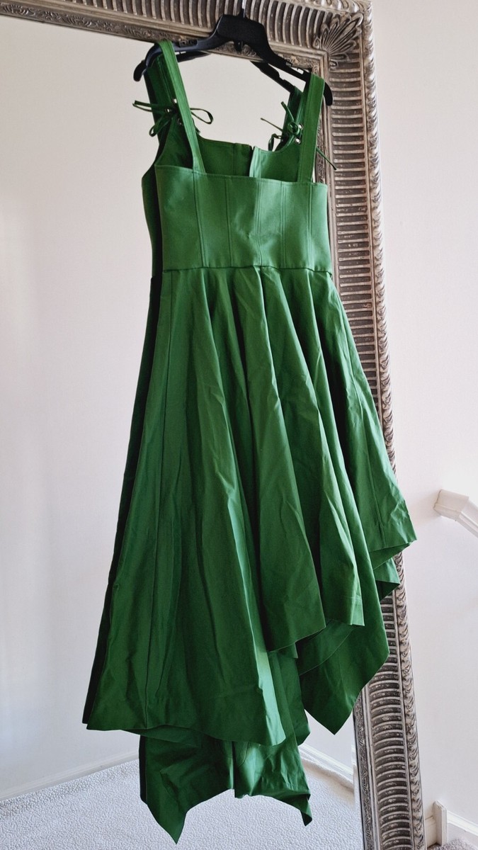 MONSE Laced Front Asymmetric Stretch Cotton Midi Dress Green Sz 10 Org  $1,290 | eBay