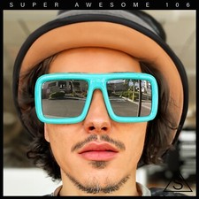 Geeky Bubble Frame Nerdy Thick Flat Top Oversized Rectangle Plastic Sunglasses