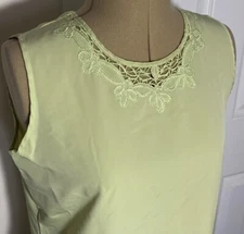 Notations Green Sleeveless Blouse with Embroidery & Cut Outs: Size S
