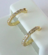 925 STERLING SILVER GOLD plated Iced Classic Single ROW hoop CZ Earrings 12mm