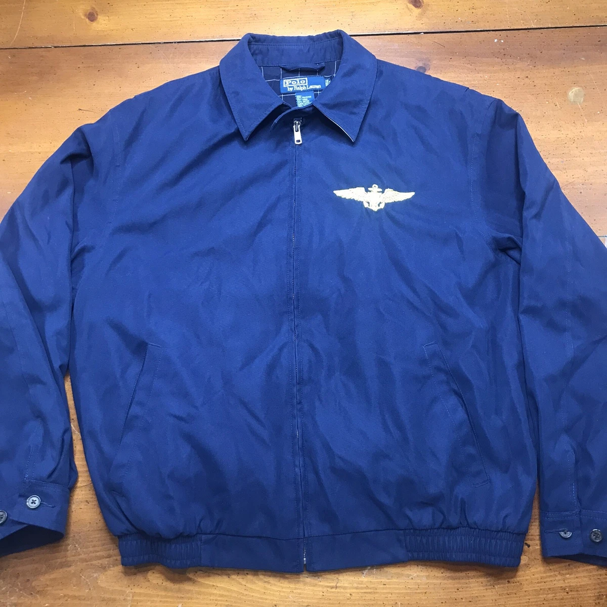 Polo Ralph Lauren Harrington Jacket Men Sz M Navy Blue Naval Aviator Embroidered