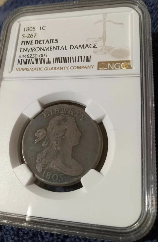 1805 Draped Bust Large Cent, NGC F details - Circulated Cameo - Image 2 of 3