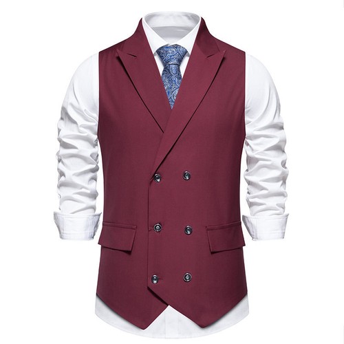 Tuta Uomo Gilet Primavera/Estate Formale Bavero Doppiopetto Banchetto Gilet Top - Foto 26 di 27