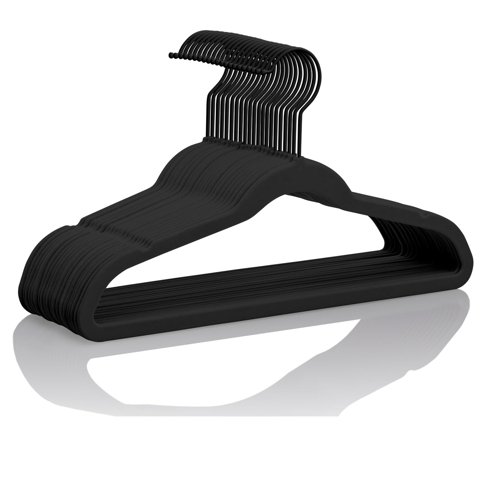 50 Pack Black Velvet Hangers - Non-Slip Space Saving Clothes Hooks-image