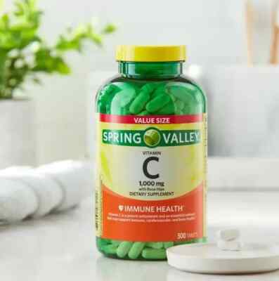Spring Valley 1000 mg, Vitamin C with Rose Hips 500 Tablets, Support Immune new