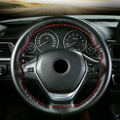 38cm Genuine Leather DIY Car Steering Wheel Cover With Needle Thread Five Colors