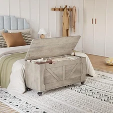  Storage Chest Storage Trunk W/4 Wheels 39.4" Wooden Storage Bench for Entryway 