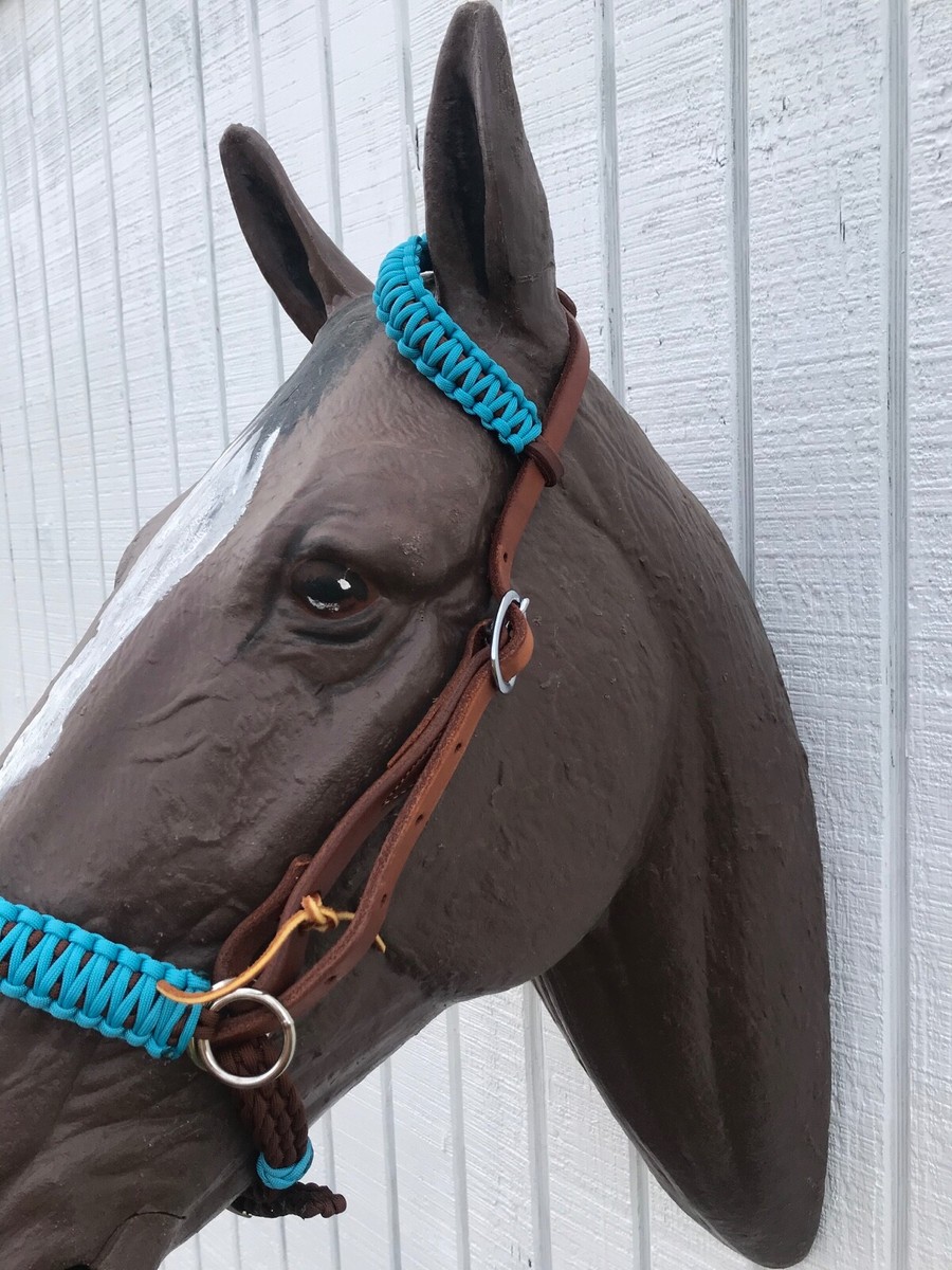 horse leather and paracord bitless bridle side pull