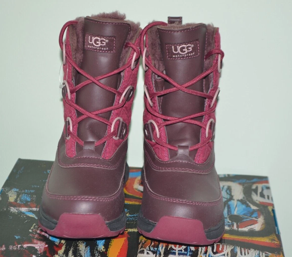 New Ugg Lachlan Burgundy Leather Waterproof Winter Boots Women 6