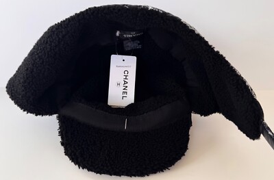19B COCO NEIGE CHANEL BLACK WHITE SHEARLING HAT CAP CHAPKA S | eBay