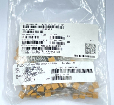 100 STÜCK - KYOCERA AVX M39014/02-1310 CAP CER 0,1UF 100V BX RADIAL DC:17+