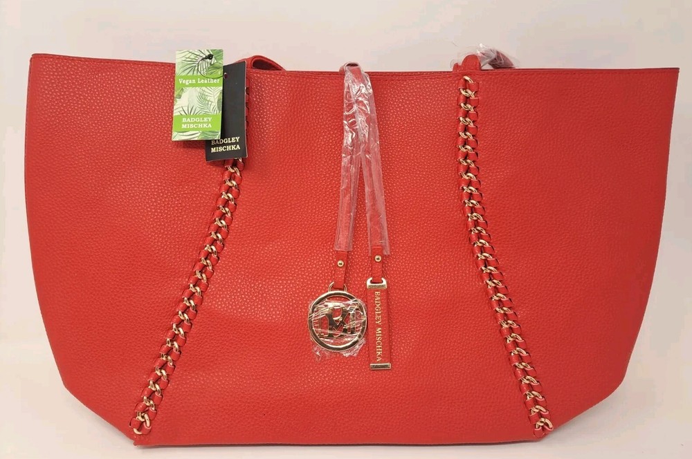 Badgley Mischka Red Vegan Leather Tote Bag - NWT
