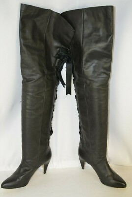 plain black leather knee high boots