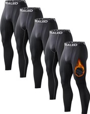 5 Pack Men's Thermal Compression Pants Fleece Lined Sports Tights Athletic Le...