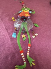 Tin Novelty Frogs & Bell Mobile Hanging Art - Cartoon like character