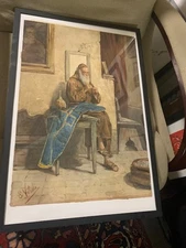 Antique 19th Cetnury signed Edouardo Vitali Parchment Watercolor