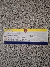 MATCH TICKET PREMIER LEAGUE ARSENAL V MAN UTD 31st jan 2010
