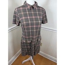 Loft Womens Plaid Collared Short Sleeve Dress with Pockets Petite Size SP