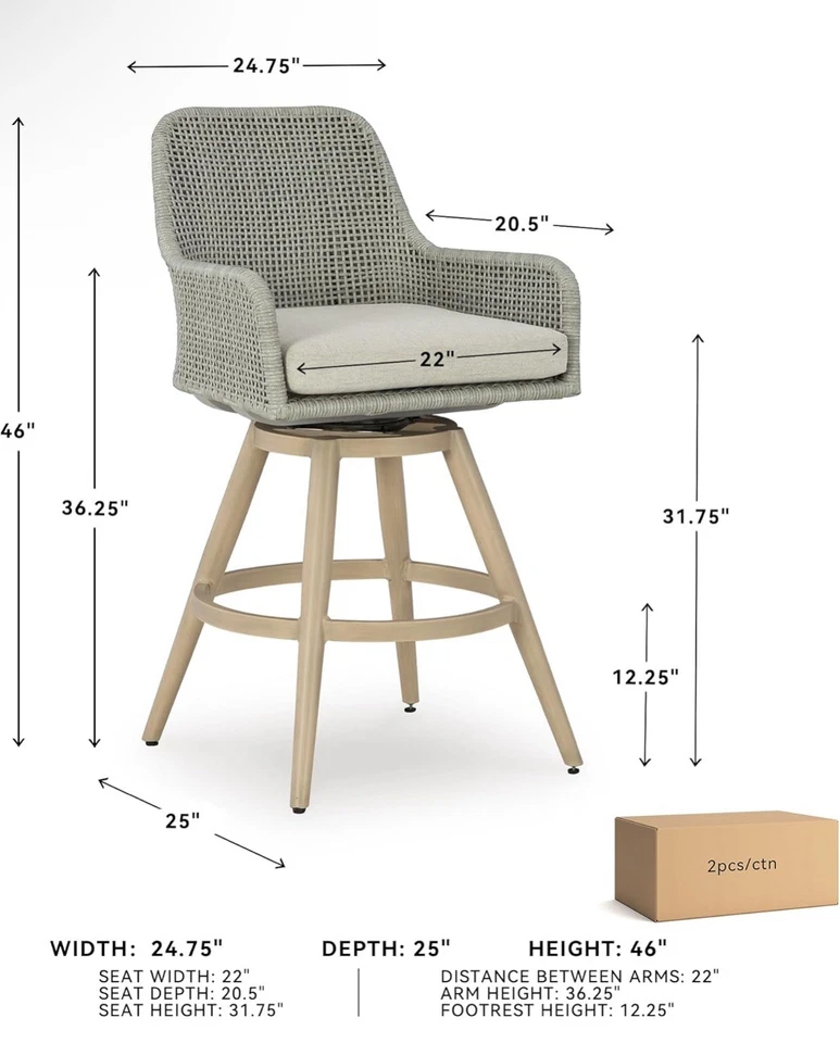 Taburetes de bar giratorios para exteriores Design by Ashley Seton Creek (juego de 2) - NUEVOS P798-130 Foto 2 de 4