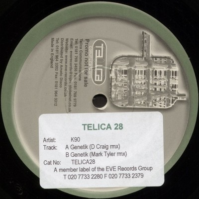 K90 - Genetik (Remixes) - UK Promo 12'' Vinyl - 2000 - Telica