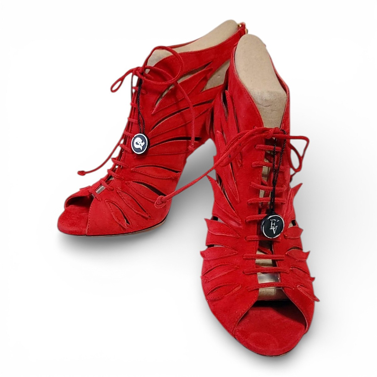 JIMMY CHOO Keena Cutout Red Suede Ankle Boots Heels Size EU 37.5