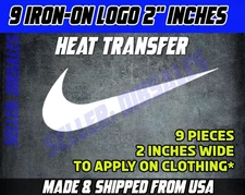 Swoosh Nike Heat Transfer pack of 9 Iron On Logo 2" pick your color sports diy
