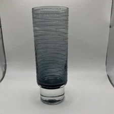 MCM VTG Art Glass Vase Kosta Boda Sea Glasbruk Smokey Blue Texture Scandinavian