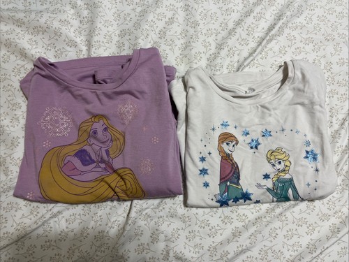 Lot 2 Uniqlo Heattech Extra Warm Girls Size 5-6 & 7-8 Long Sleeve Elsa Anna