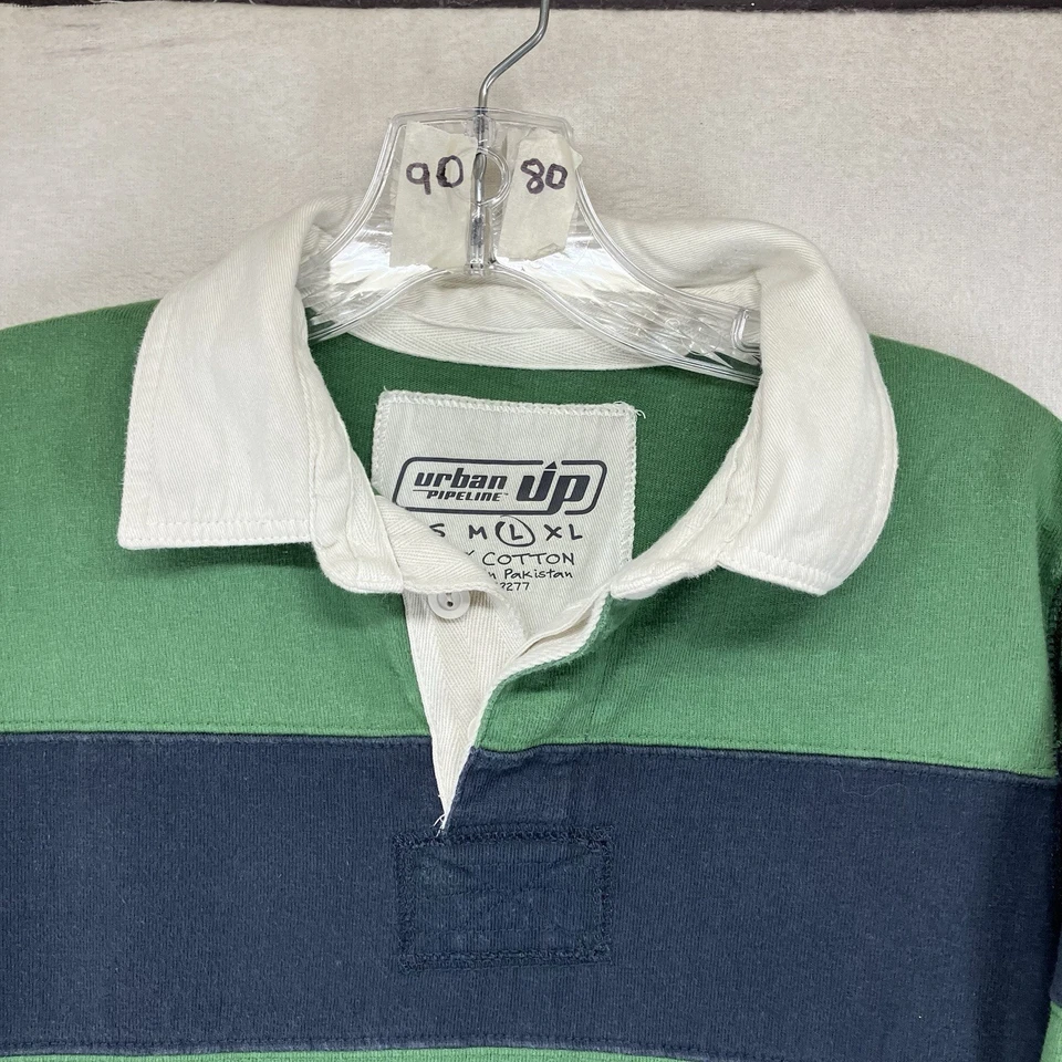 Polo Urban Outfitters Rugby Manga Longa Verde Marinho Gola Branca Meninos Grande Pesado - Imagem 4 de 4