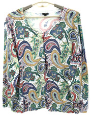 TALBOTS Women's Cotton Cardigan Sweater Long Sleeve Paisley Multicolor Size 3X