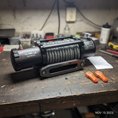 RUGCEL 12000lb Waterproof Electric Winch with 100' Synthetic Rope & Remotes