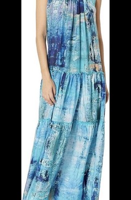 Pete & Greta by Johnny Was Women's Sleeveless Slik Tiered Dress sz XS Blue