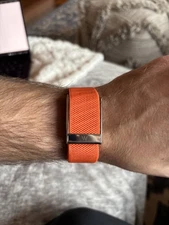 Whoop 5.0/MG Orange Band - Whoop Logo - Luxe Superknit - Shiny Silver Clasp/Link