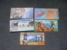 B471 Fantasy Banknotes x 5: Easter, Pascua, Galapagos, Isabella, Kerguelemus.