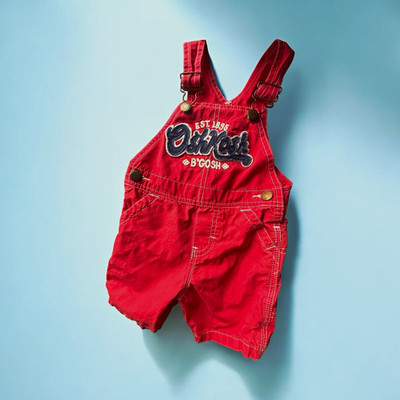 OshKosh B'gosh  12M Red Denim Shortalls Overall One-Piece Logo Pockets