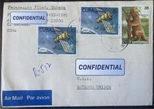 Habana Registered Cover 1990 Multifrank 6 Stamps + Eng. Letter Cosmos Satellite