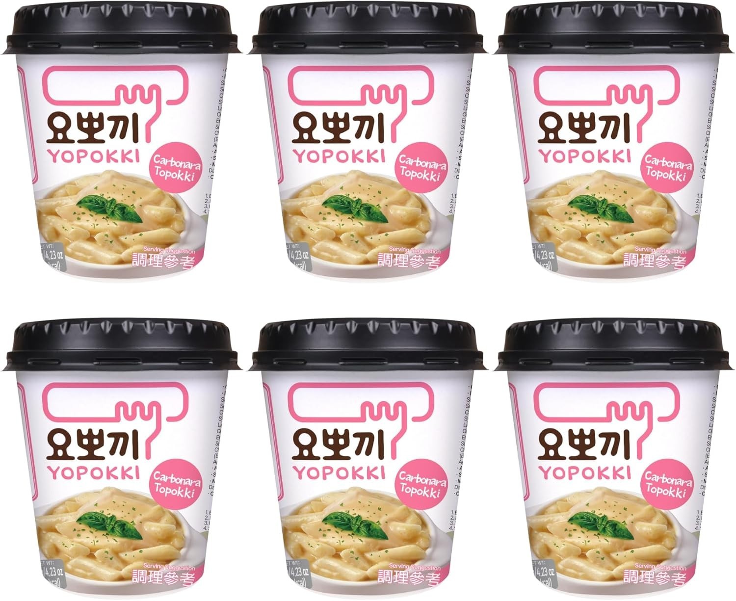 Taza de pastel de arroz coreano instantáneo Yopokki Topokki sabor carbonara 120 g (paquete de 6)