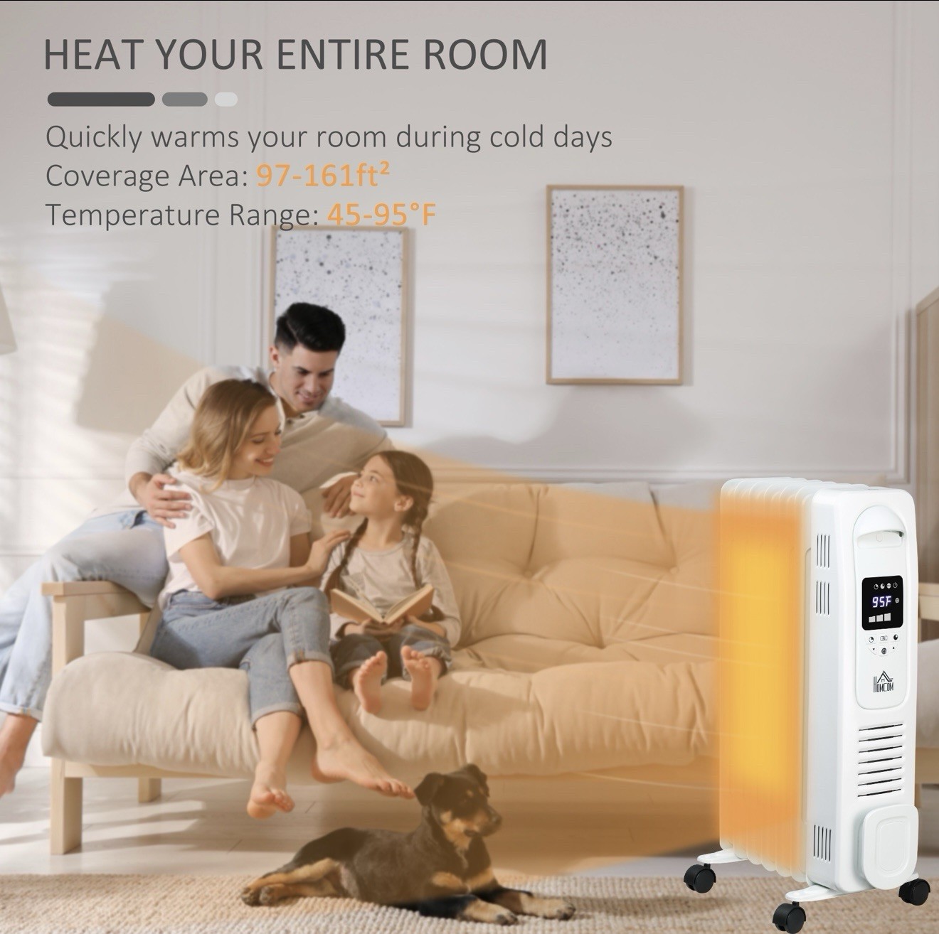 1500 W Portable Oil Filled Radiator -Black Unit - No Remote