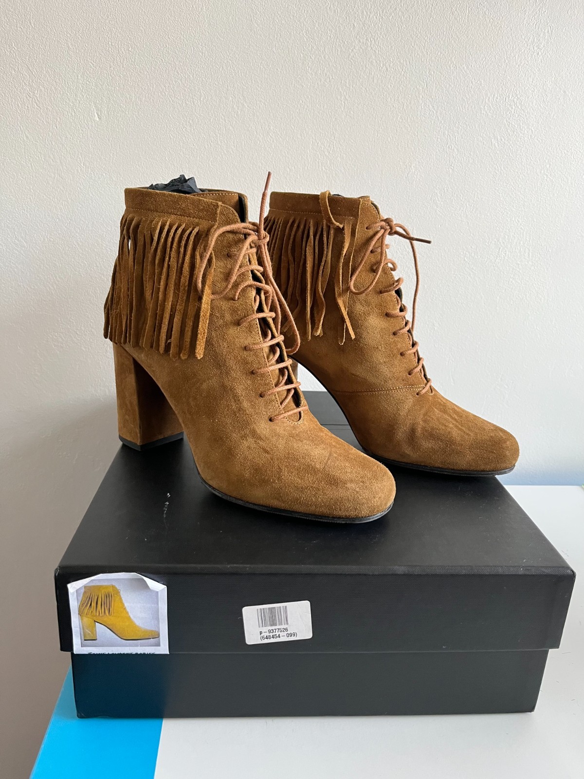 Stivali stringati Saint Laurent YSL scamosciati con frange e accento da donna taglia EU39 UK6