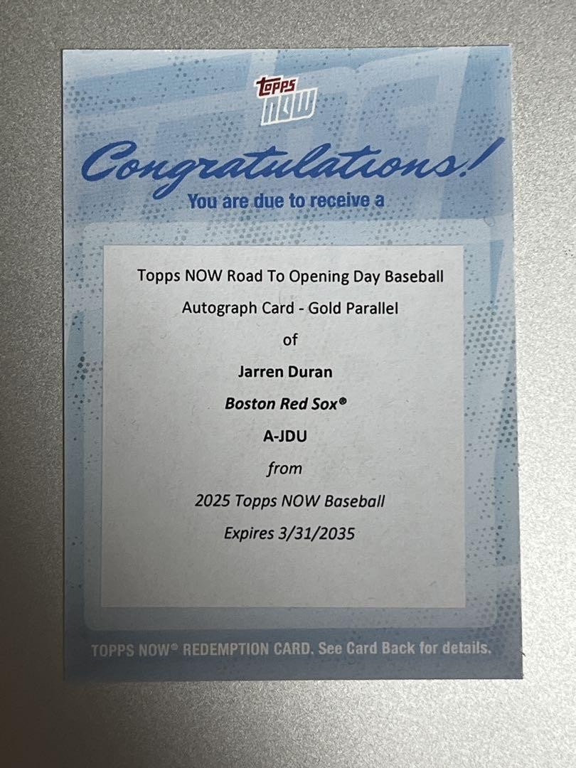 2025 Topps Now Jarren Duran Gold Auto | eBay