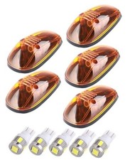 5pcs Amber Cab Marker Roof Running Lights Assembly 5 pcs Amber Len White Bulbs