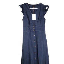 New Quince Womens XS Vintage Tencel Midnight Blue Button Front Midi Dress 474721