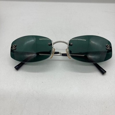 Authentic CHANEL 4002 Pearl Rimless Sunglasses CC Logo Silver